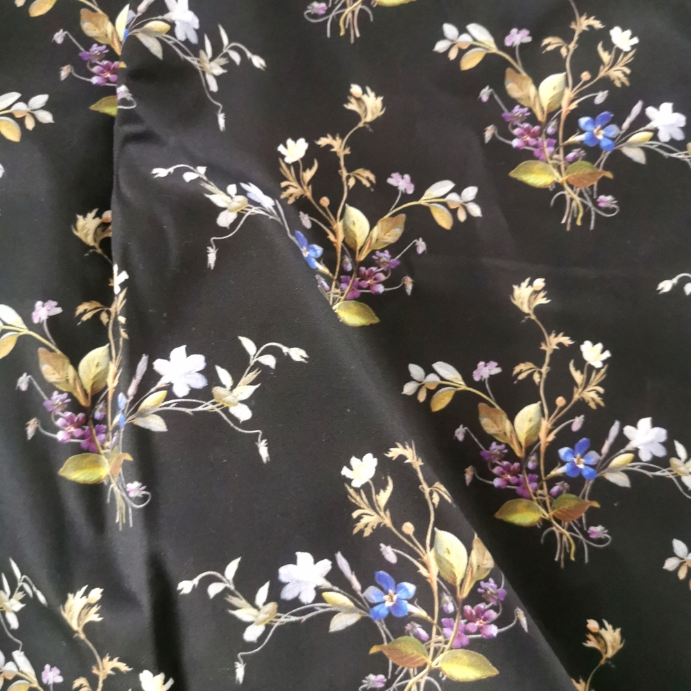 4 yards black floral cotton twill upholstery fabric